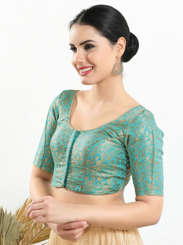 Sky blue jacquard ready made blouse