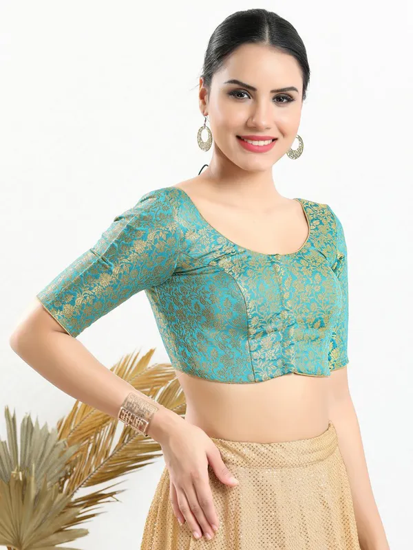 Sky blue jacquard ready made blouse