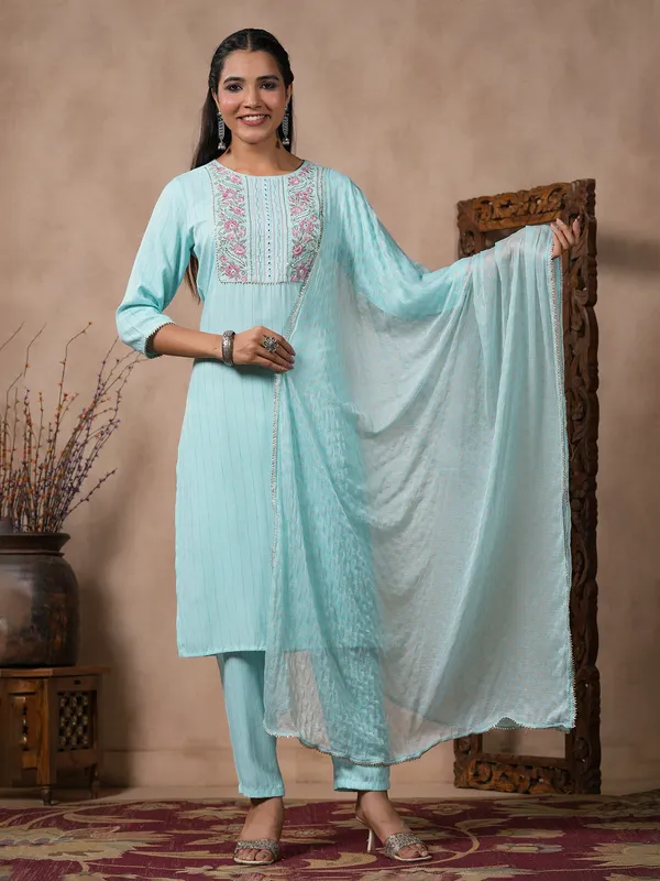 Sky blue kurti set with dupatta