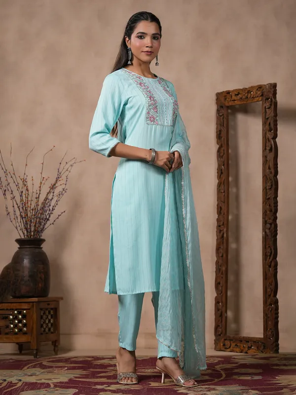Sky blue kurti set with dupatta