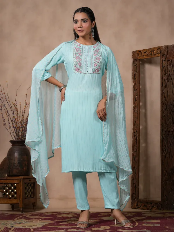 Sky blue kurti set with dupatta