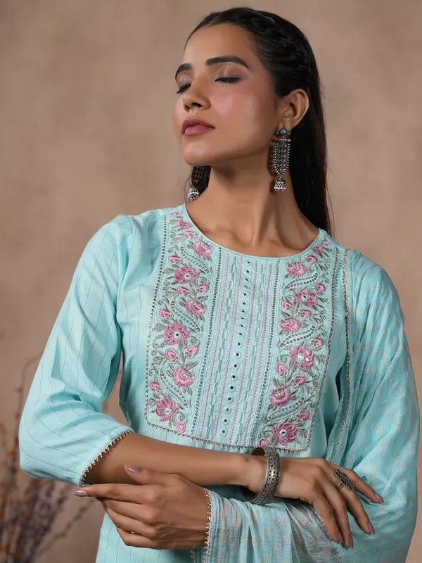 Sky blue kurti set with dupatta