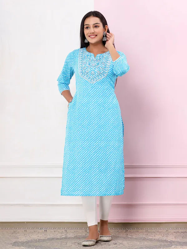 Sky blue leheriya cotton kurti