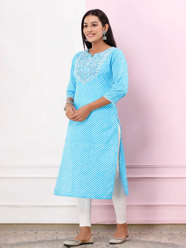 Sky blue leheriya cotton kurti