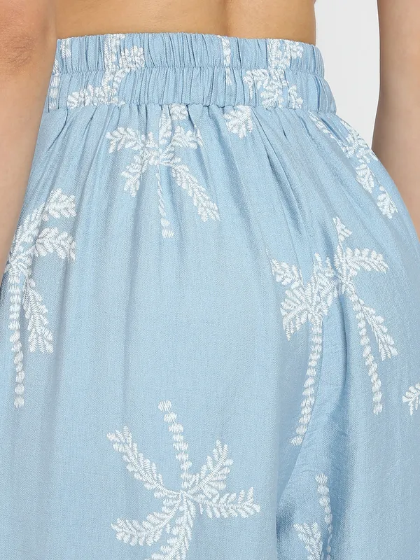 Sky blue linen cotton printed co-ord set