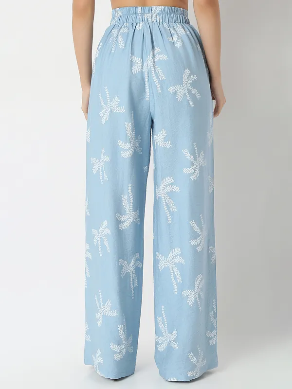 Sky blue linen cotton printed co-ord set