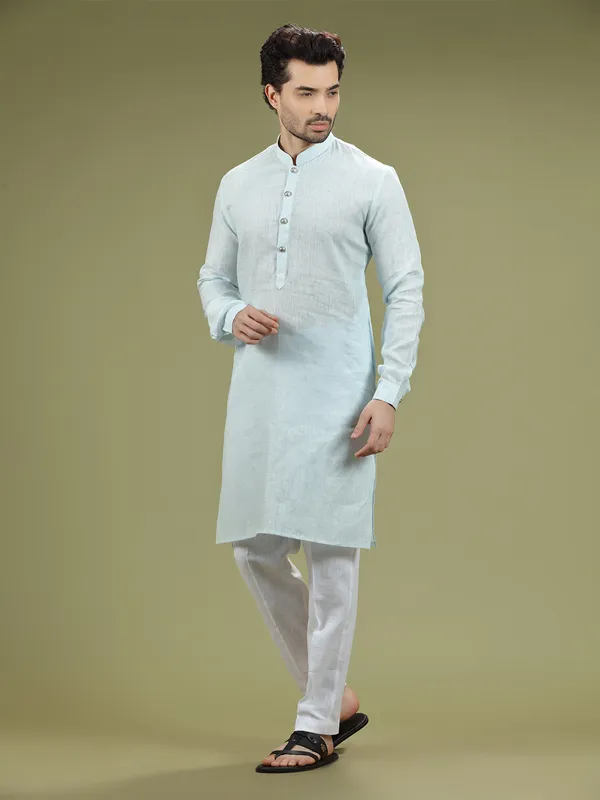 Sky blue linen full sleeves  Men Kurta pajama