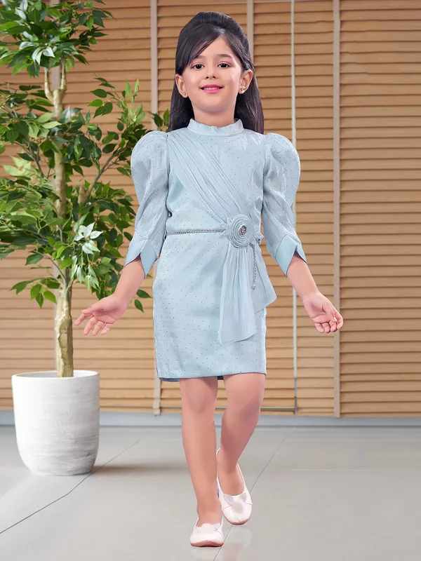 Sky blue lycra dress for party
