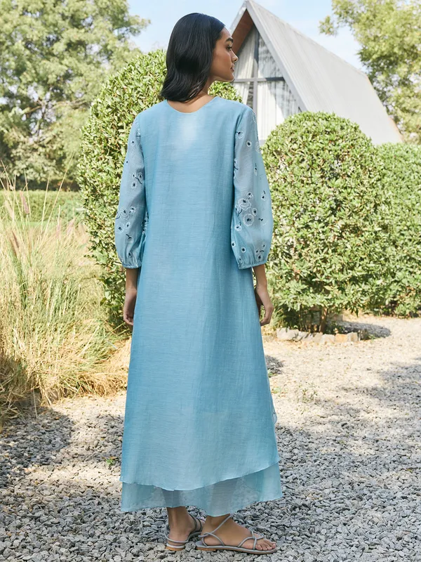 Sky blue muslin cotton kurti for women