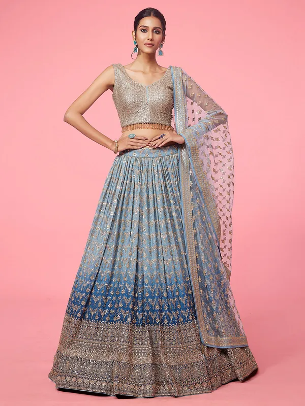 Sky blue ombre style georgette lehenga choli