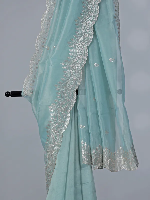 Sky blue organza saree with elegant thread work