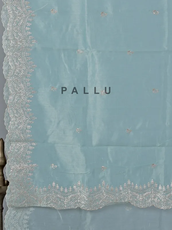 Sky blue organza saree with elegant thread work