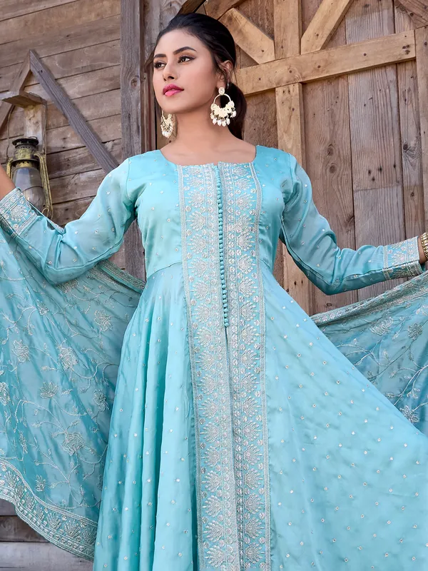 Sky blue pakistani silk palazzo suit