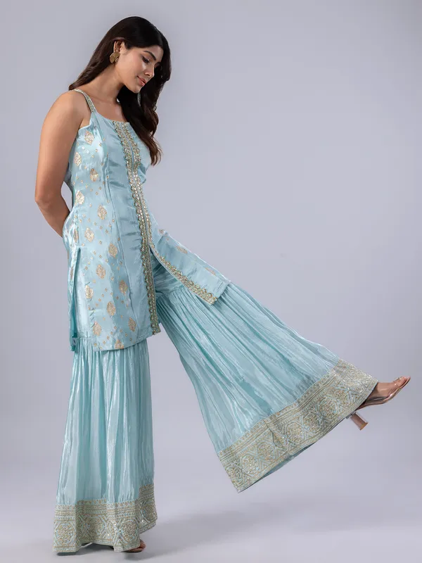 Sky blue pakistani style sharara suit