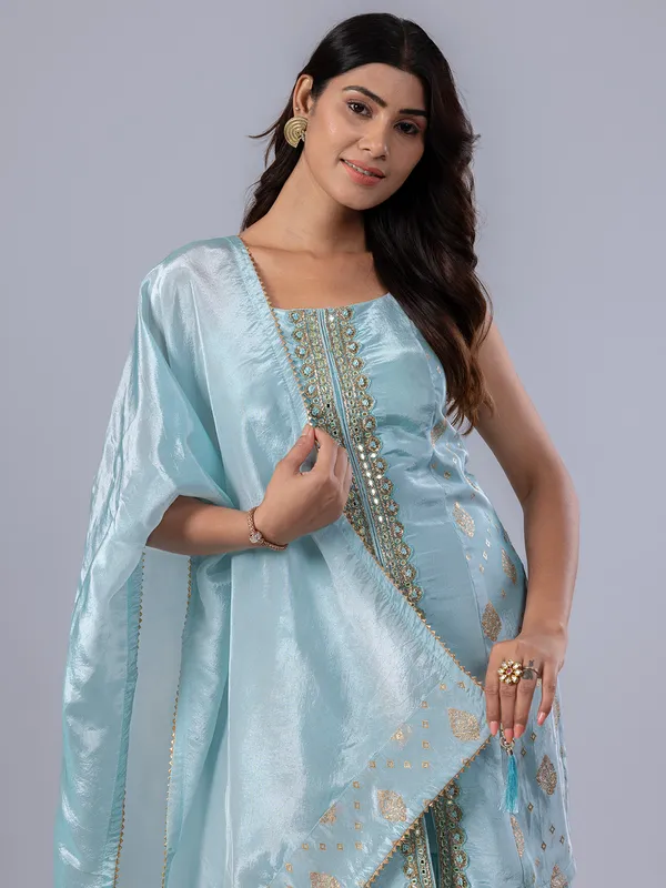 Sky blue pakistani style sharara suit