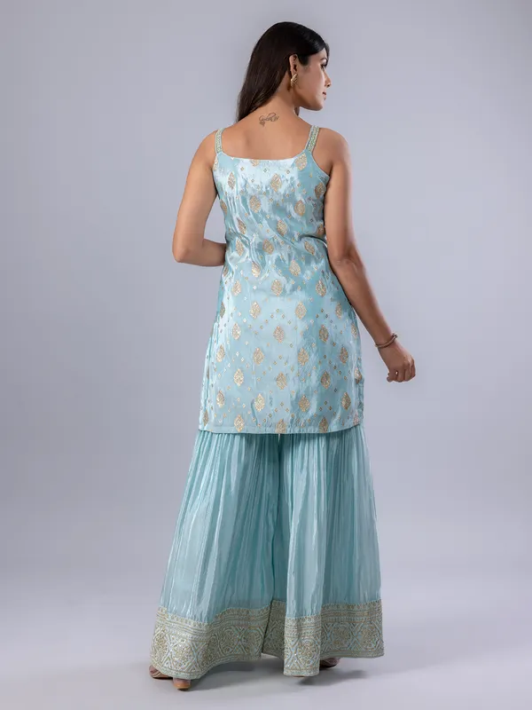 Sky blue pakistani style sharara suit