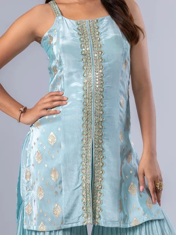 Sky blue pakistani style sharara suit