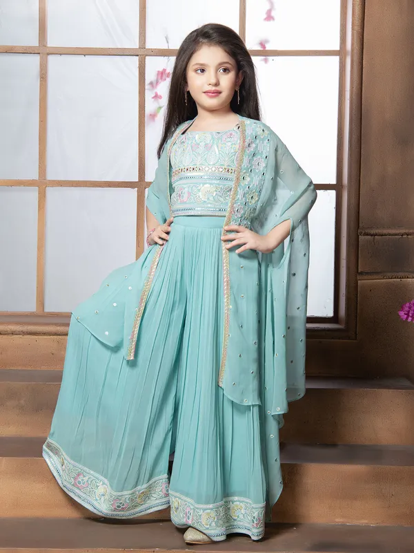 Sky blue palazzo suit with shrug