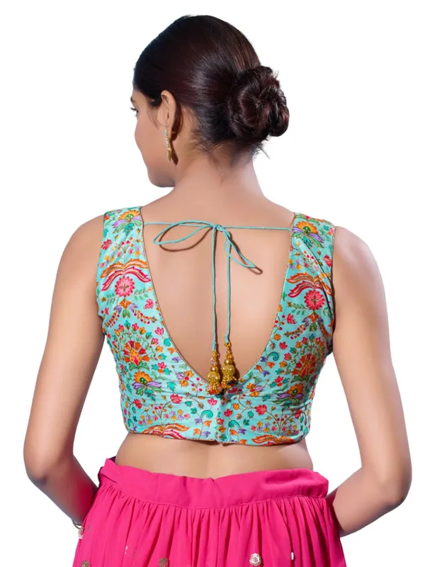 Sky blue printed blouse in silk