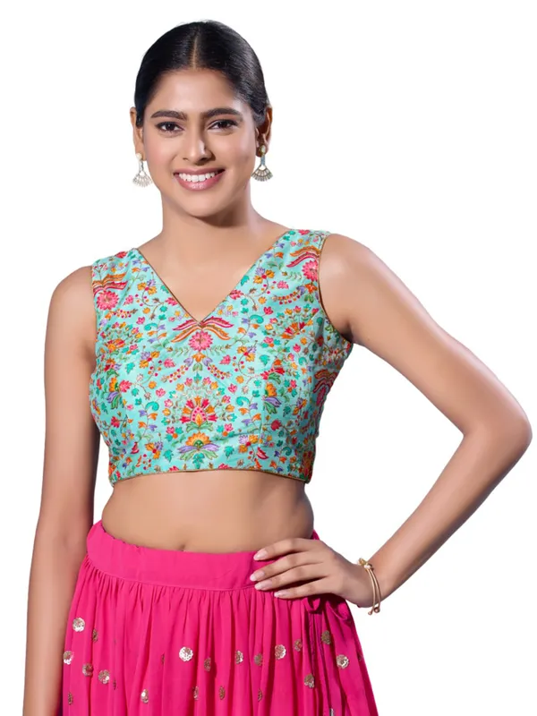 Sky blue printed blouse in silk