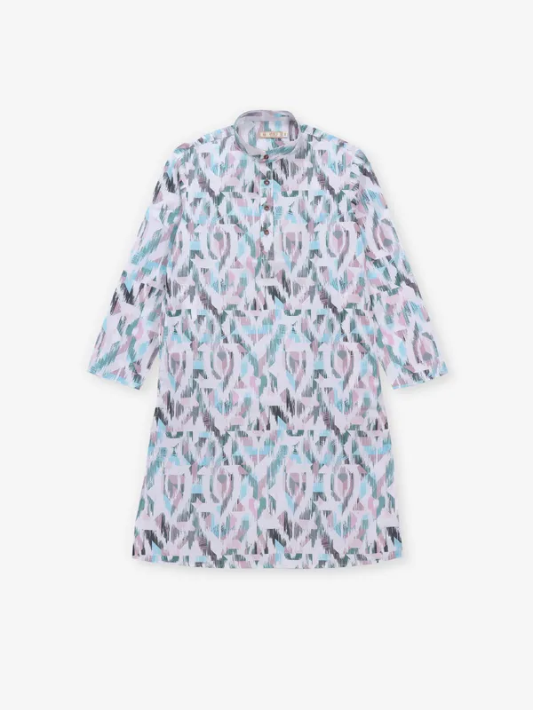 Sky blue printed cotton kurta set for boys