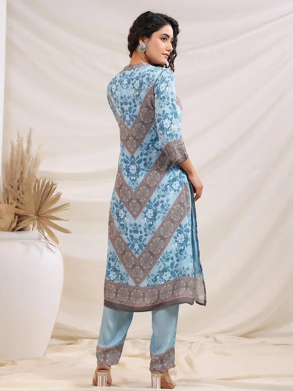 Sky blue printed crepe kurti set