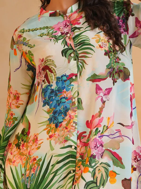 Sky blue printed crepe silk casual wear top