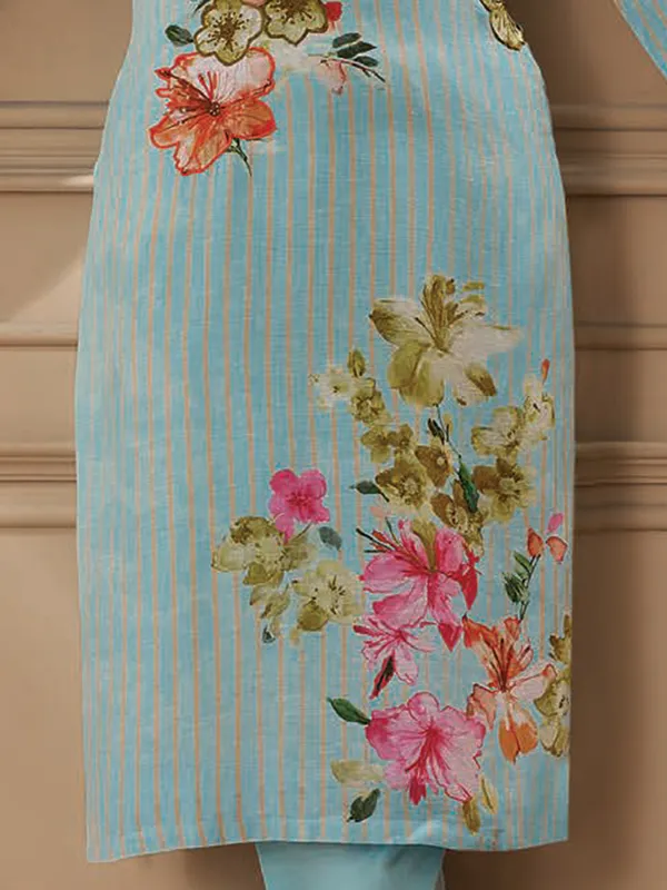 Sky blue printed linen salwar suit