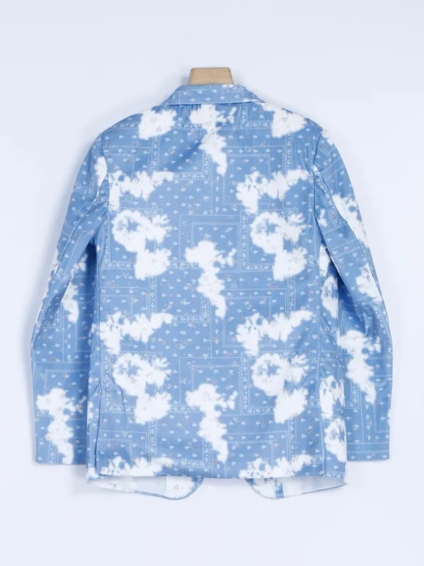 Sky blue printed terry rayon blazer
