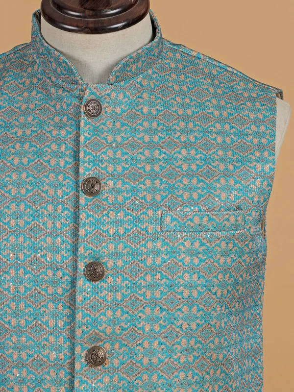 Sky blue printed waistcoat in cotton silk