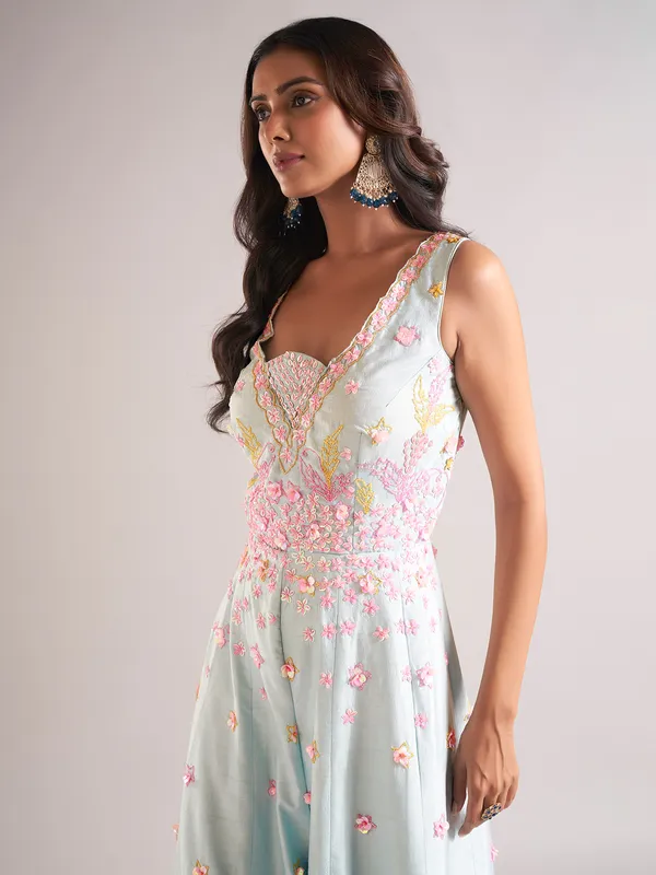 Sky blue raw silk jump salwar suit