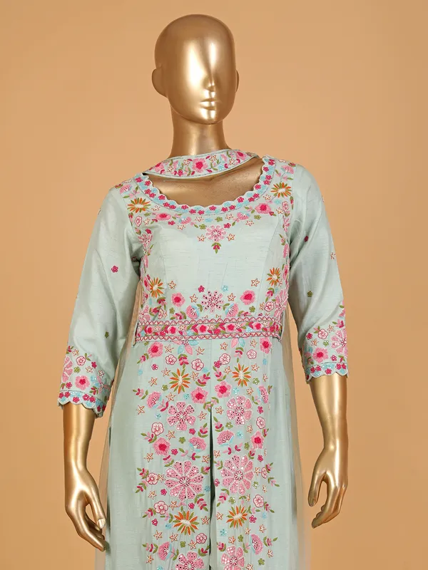 Sky blue raw silk salwar suit