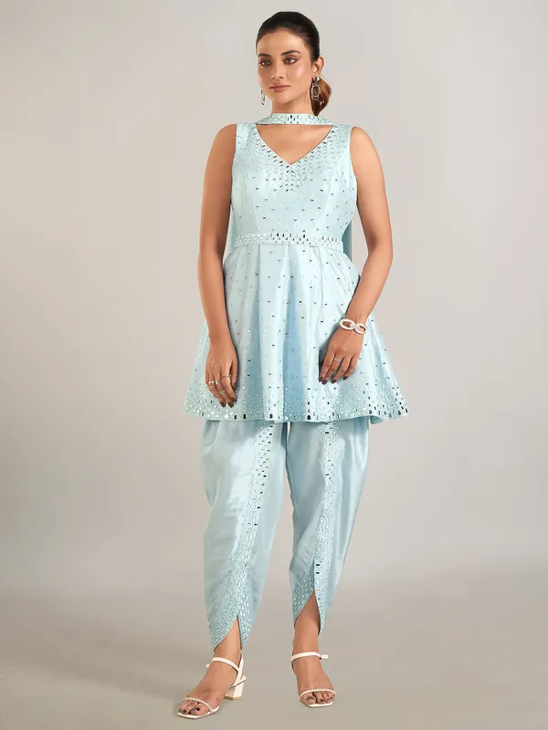 Sky blue raw silk salwar suit for wedding