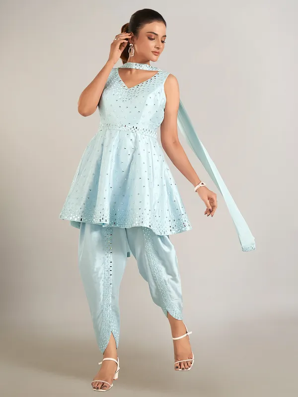 Sky blue raw silk salwar suit for wedding