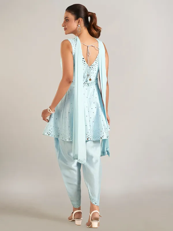 Sky blue raw silk salwar suit for wedding