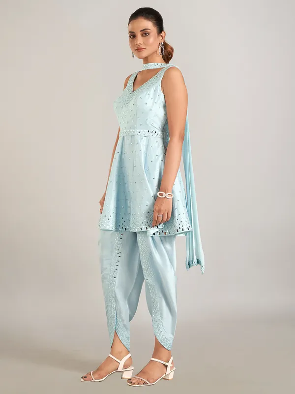 Sky blue raw silk salwar suit for wedding