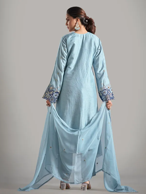 Sky blue raw silk salwar suit with dupatta