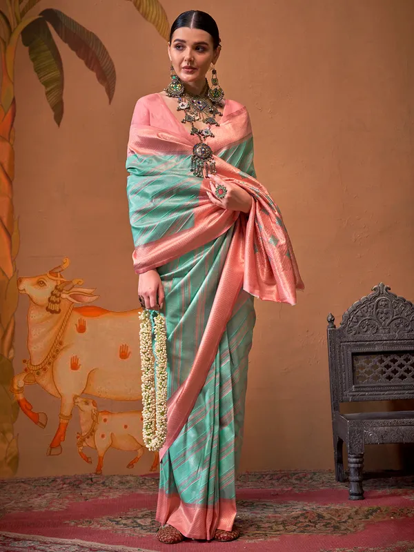 Sky blue saree with contrast border