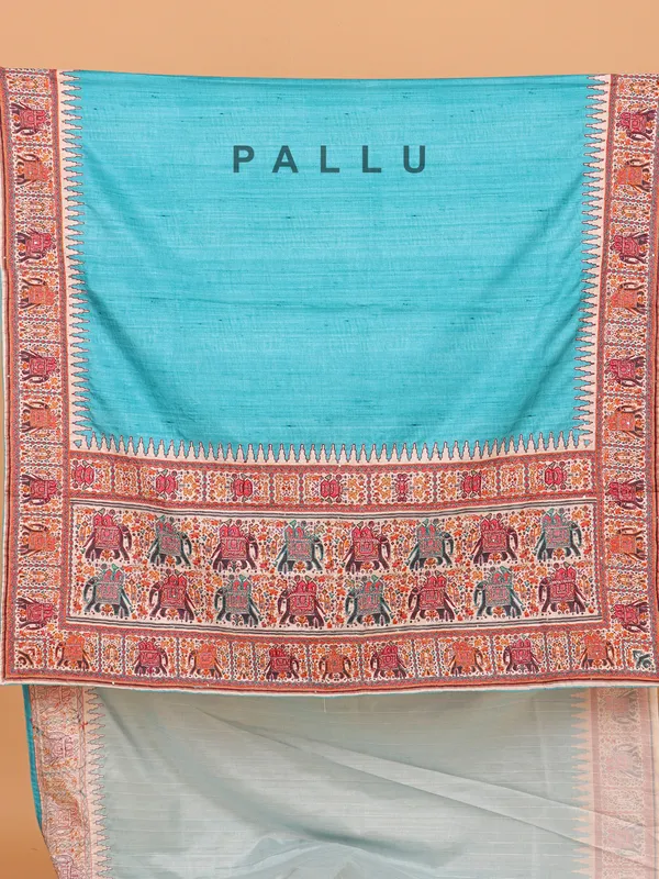 Sky blue semi silk saree for festive wear