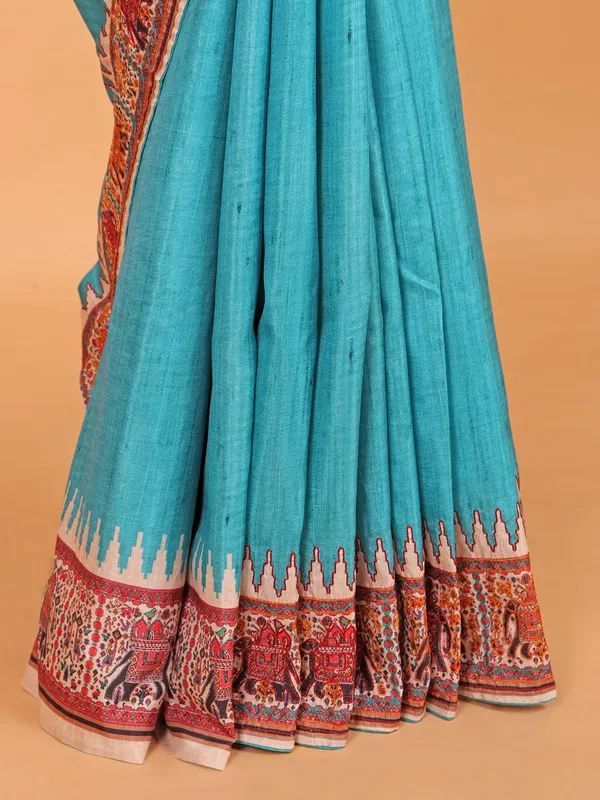 Sky blue semi silk saree for festive wear