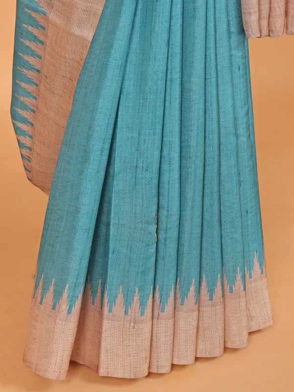 Sky blue semi tusser silk saree for festive wear