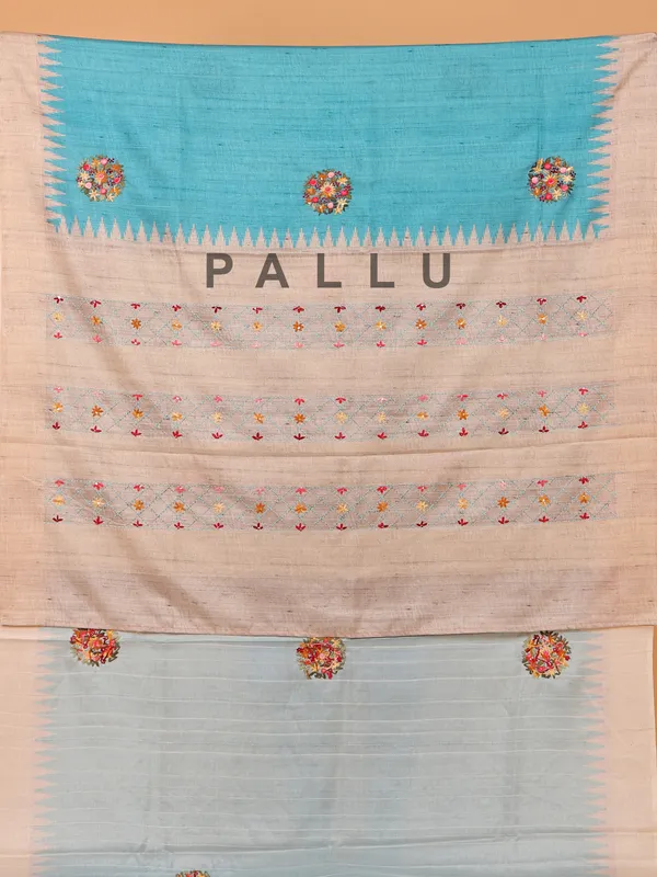 Sky blue semi tusser silk saree for festive wear