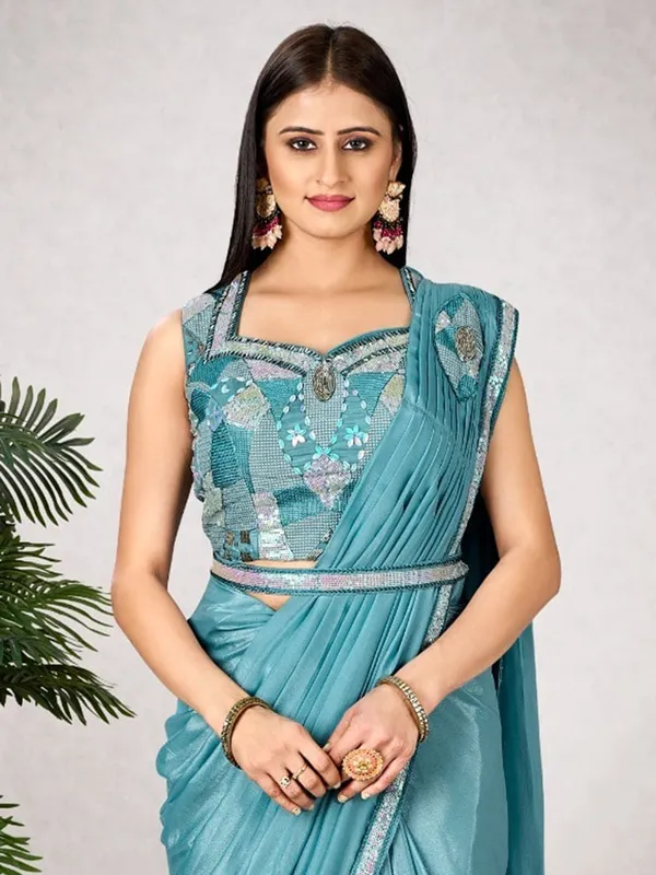 Sky blue shimmer georgette party wear saree