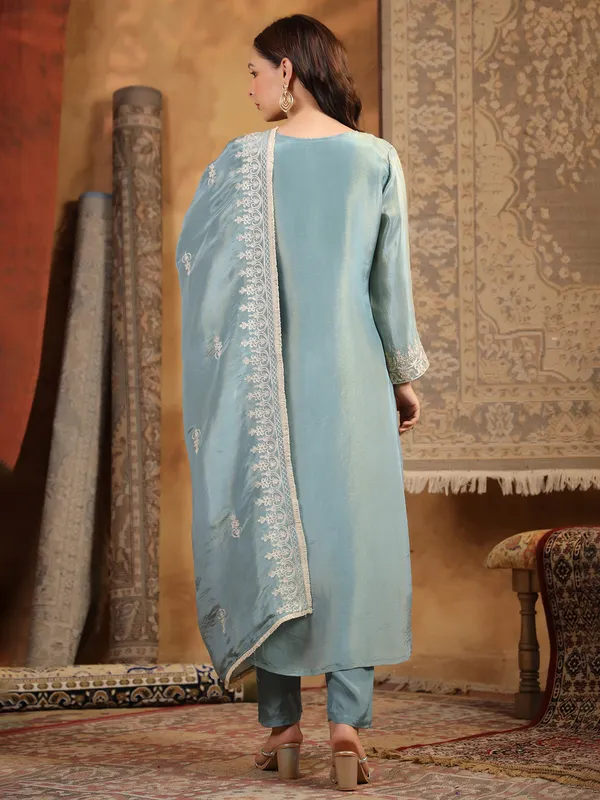 Sky blue silk kurti set for women