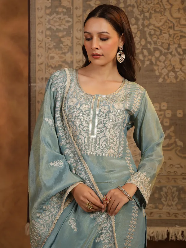 Sky blue silk kurti set for women