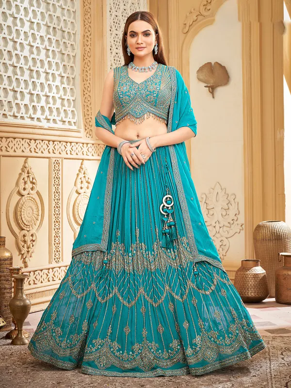 Sky blue silk lehenga choli with dupatta