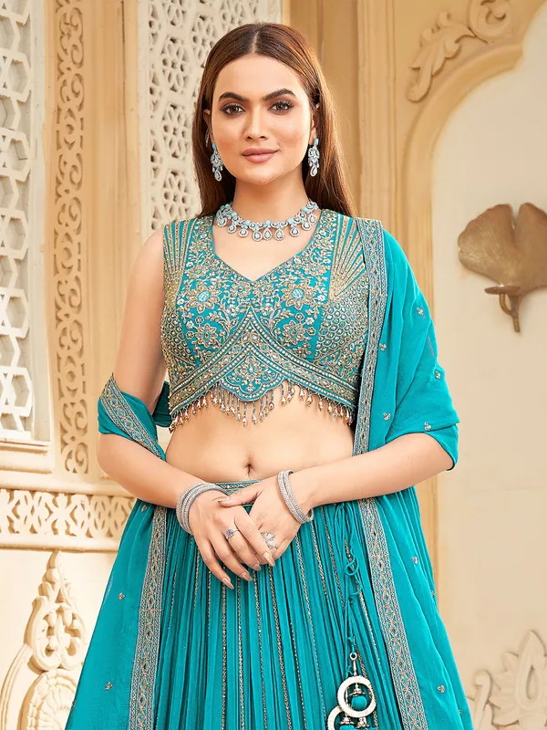 Sky blue silk lehenga choli with dupatta