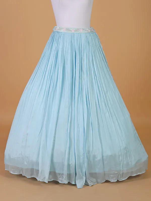 Sky blue silk lehenga choli with shrug