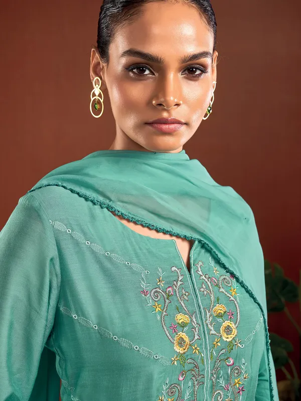 Sky blue silk palazzo suit with dupatta