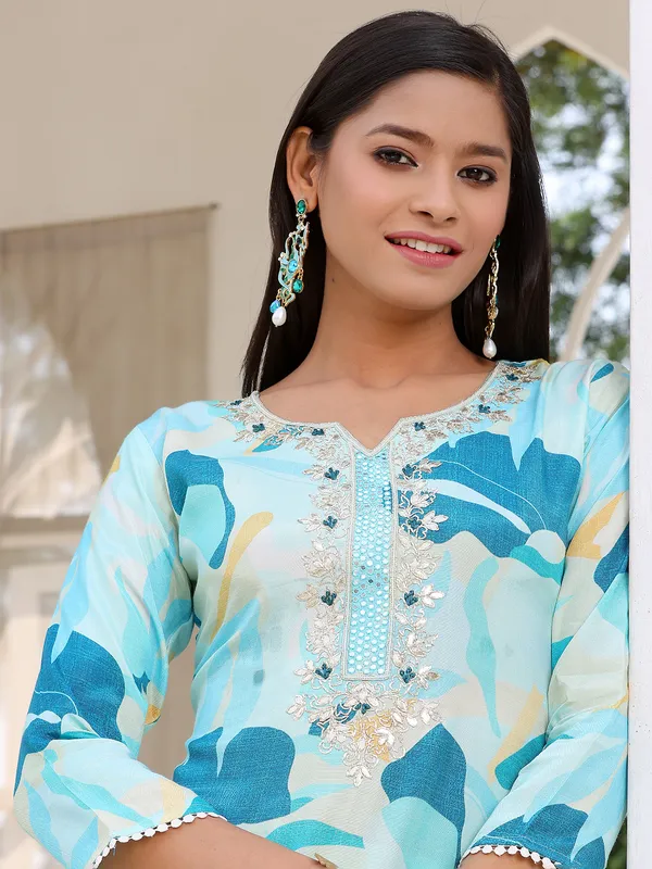Sky blue silk salwar suit for festive